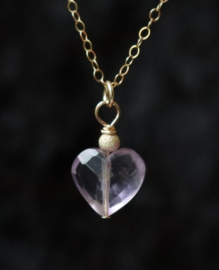 Roze amethist hart 14k gold filled gouden ketting, Roze amethist opent jou hart voor liefde, valentijnsdag