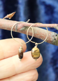 Tijgeroog 14k gold filled gouden of 925 zilveren creool oorbellen