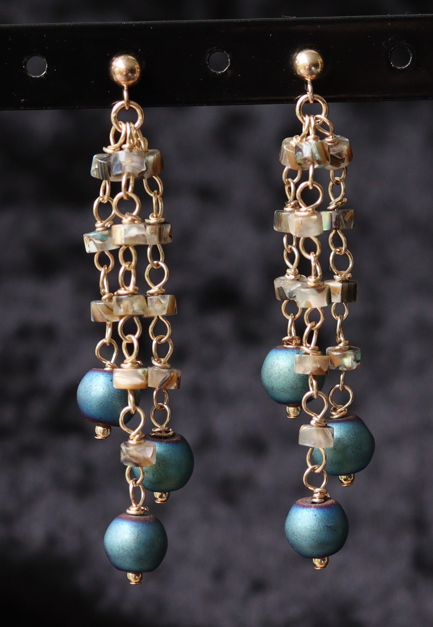 Abelone en hematiet 14k gold filled gouden oorbellen