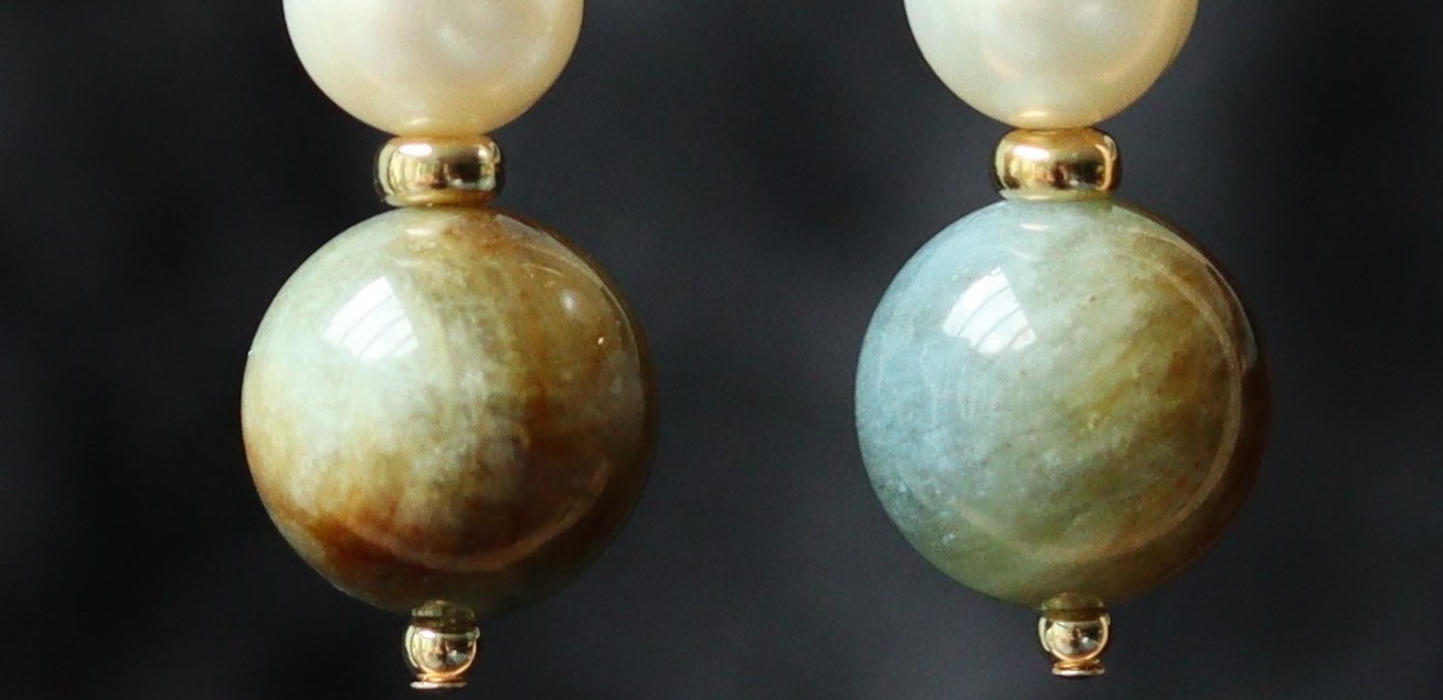 Aquamarijn met zoetwaterparel 14k gold filled gouden oorbellen