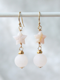 roze opaal en rozenkwarts, gold filled oorbellen