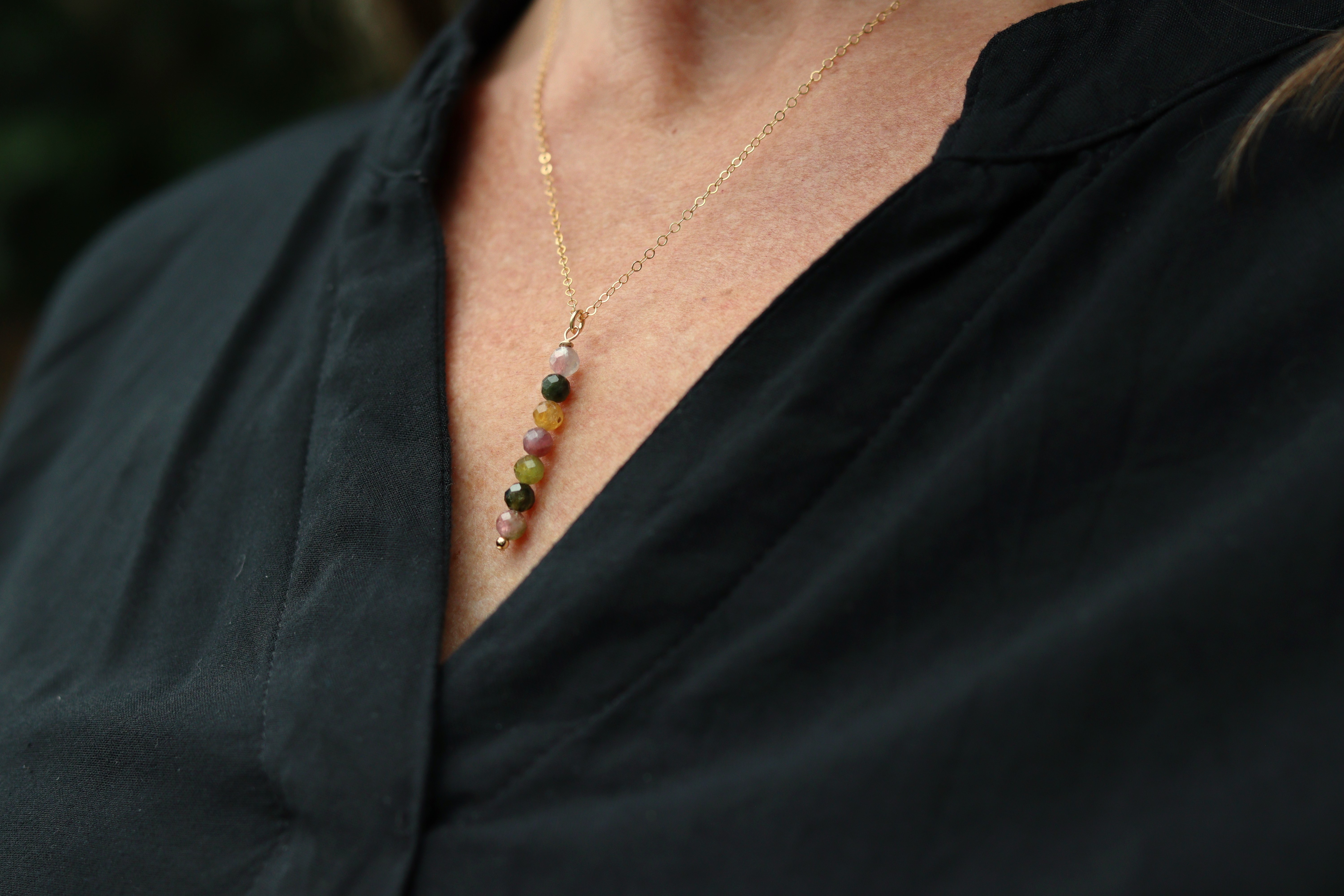 Toermalijn tube 14k gold filled gouden of 925 zilveren ketting