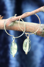 Prasioliet of groene amethist 14k gold filled gouden of 925 zilveren creool oorbellen,
