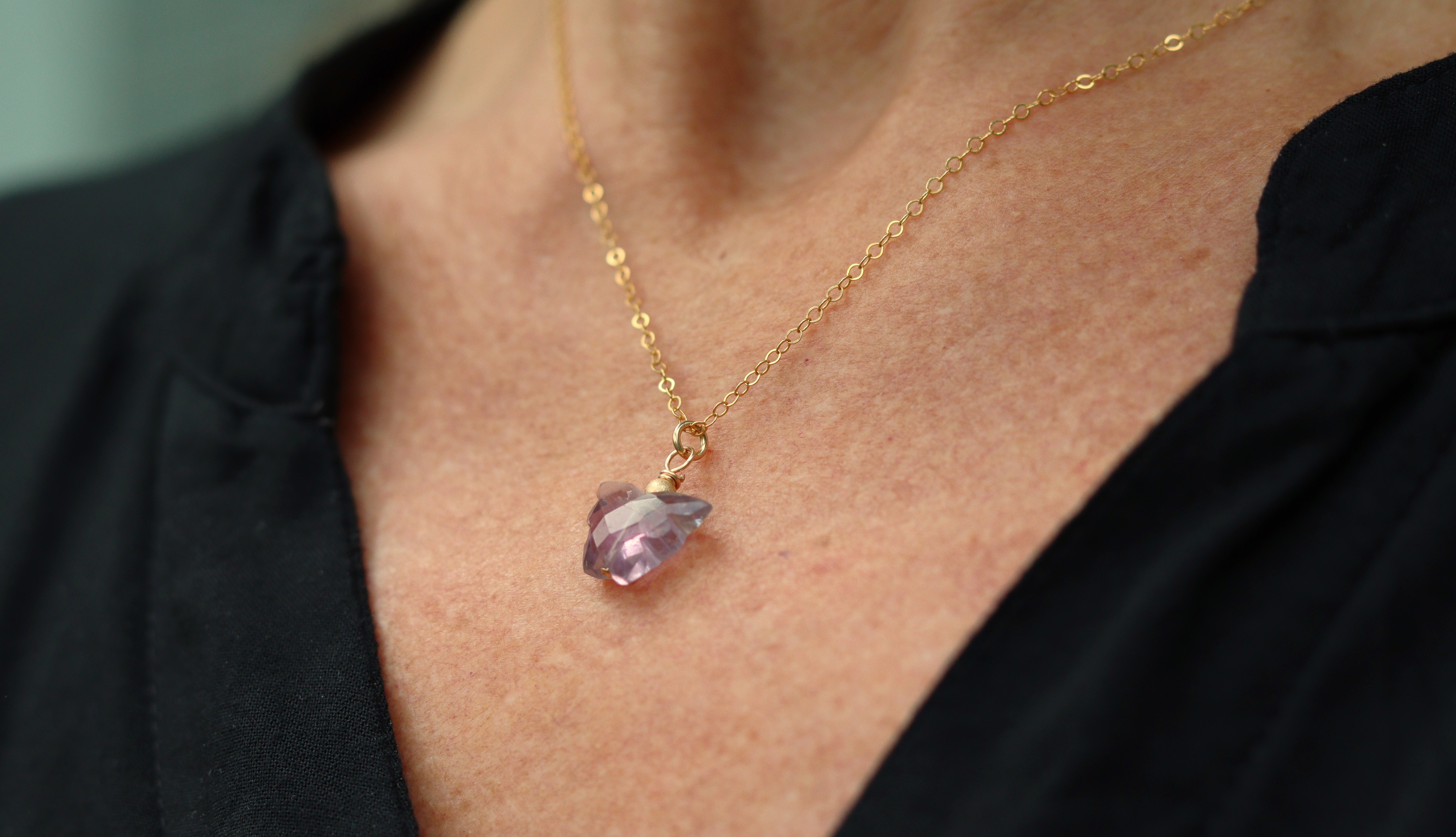 Roze amethist vlinder 14k gold filled gouden ketting