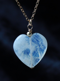 Regenboog maansteen hart 14k gold filled of zilveren  ketting