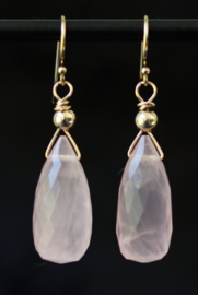 14k/925 liefde rozenkwarts 925 zilveren oorbellen of 14k gold filled goud