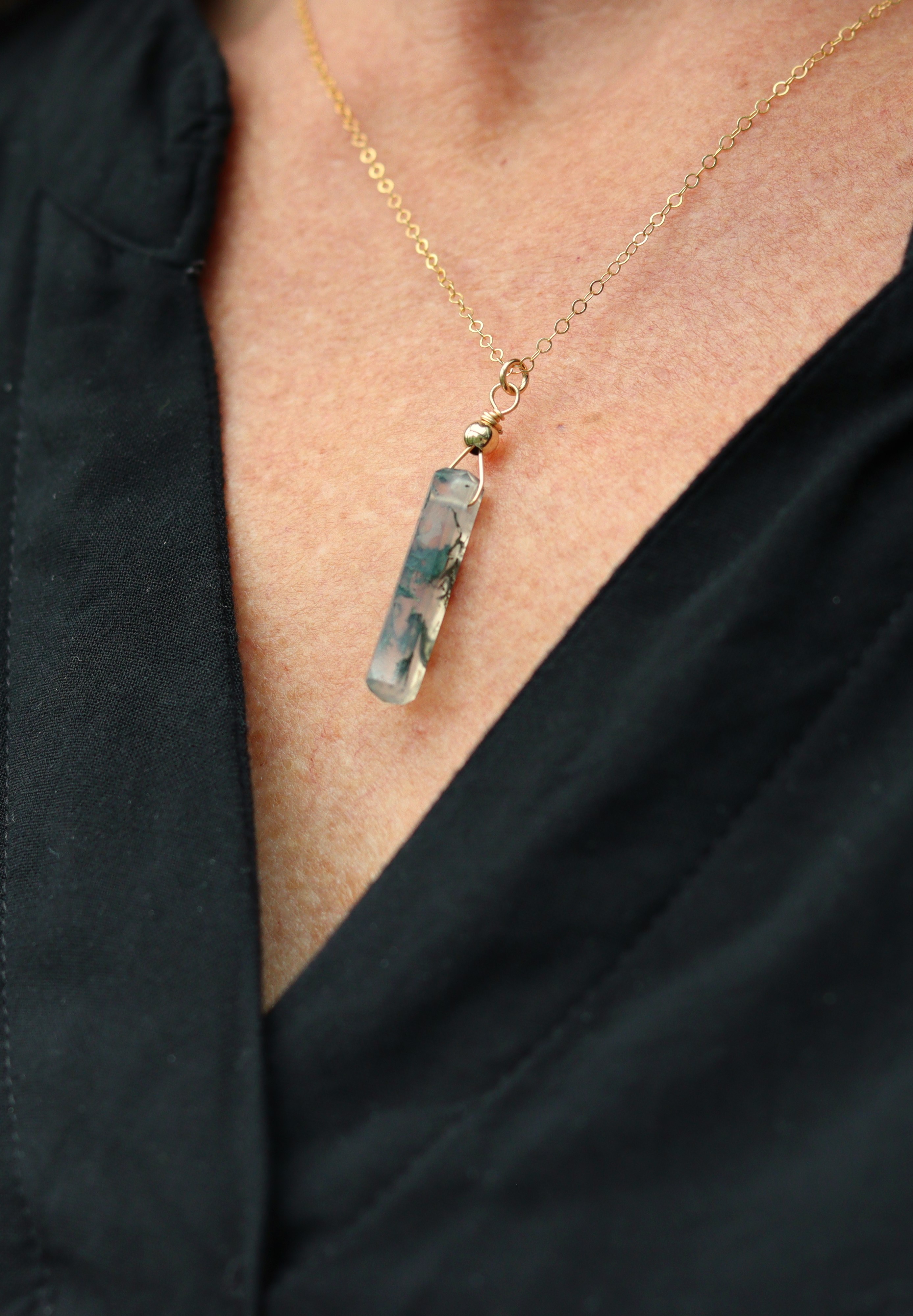 Mosagaat 14k gold filled gouden of 925 zilveren ketting