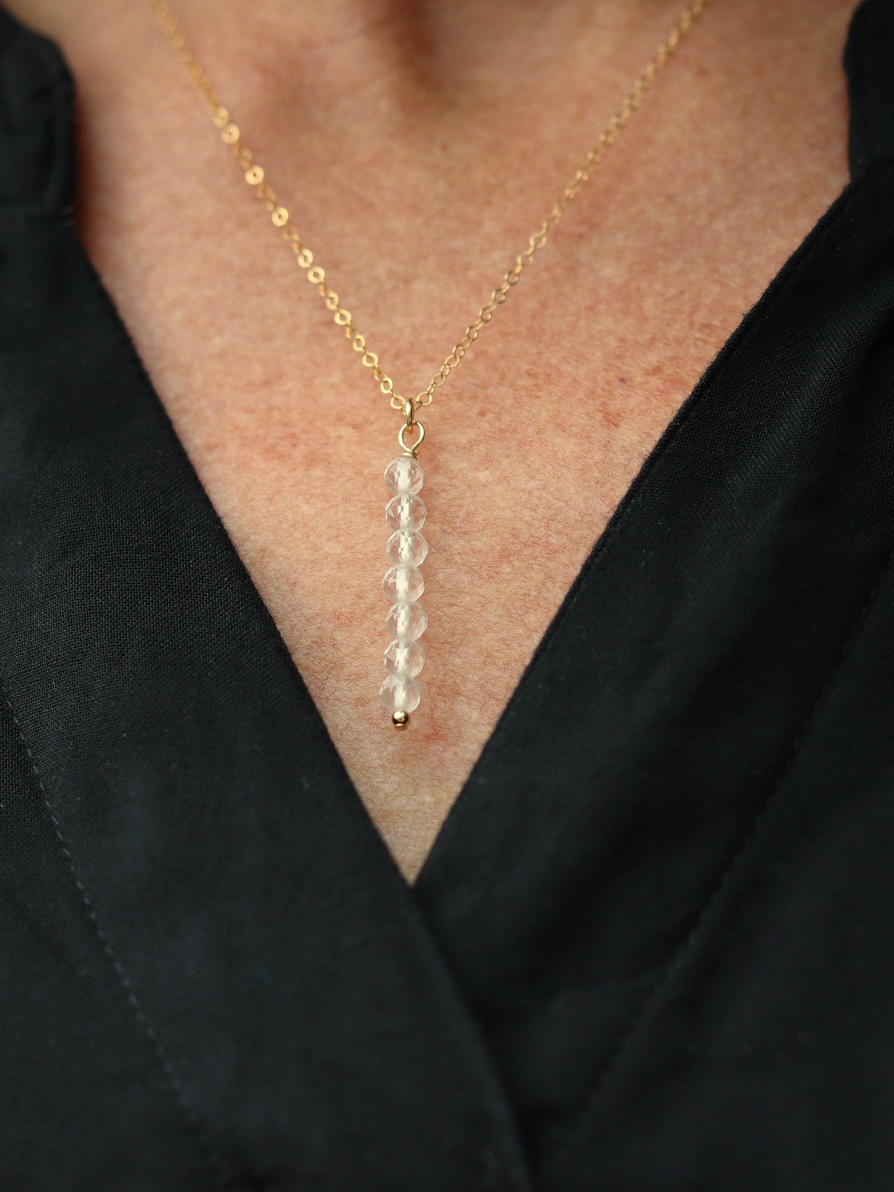 Bergkristal tube 14k gold filled gouden of 925 zilveren ketting