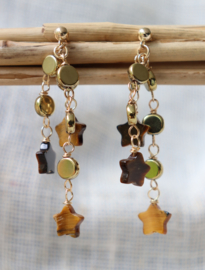 Tijgeroog 14k gold filled gouden oorbellen
