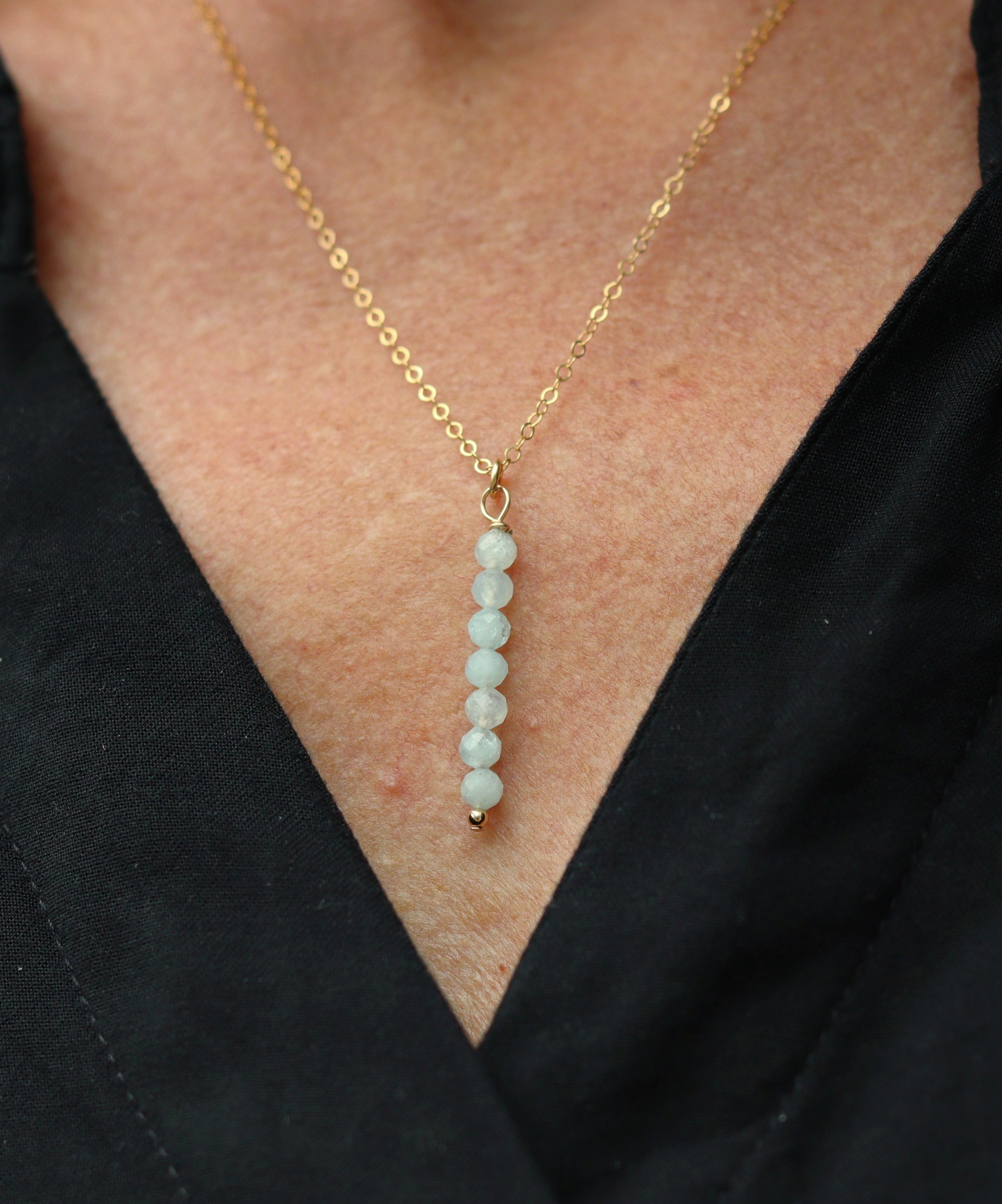 Aquamarijn tube 14k gold filled gouden of 925 zilveren ketting
