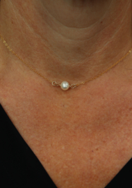 Zoetwaterparel 14k gold filled choker ketting, zilveren 925 choker