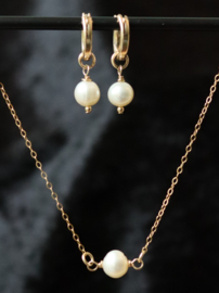 Zoetwaterparel 14k gold filled gouden of 925 zilveren creool oorbellen,