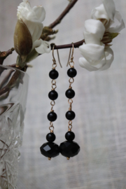 Onyx 14k gold filled gouden of 925 zilveren lange oorbellen