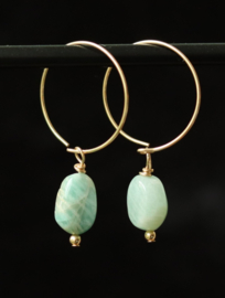 Amazoniet aan 14k gold filled gouden of 925 zilveren creool oorbellen