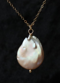 Grote zoetwaterparel 14k gold filled gouden hanger ketting