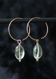 Prasioliet of groene amethist 14k gold filled gouden of 925 zilveren creool oorbellen,