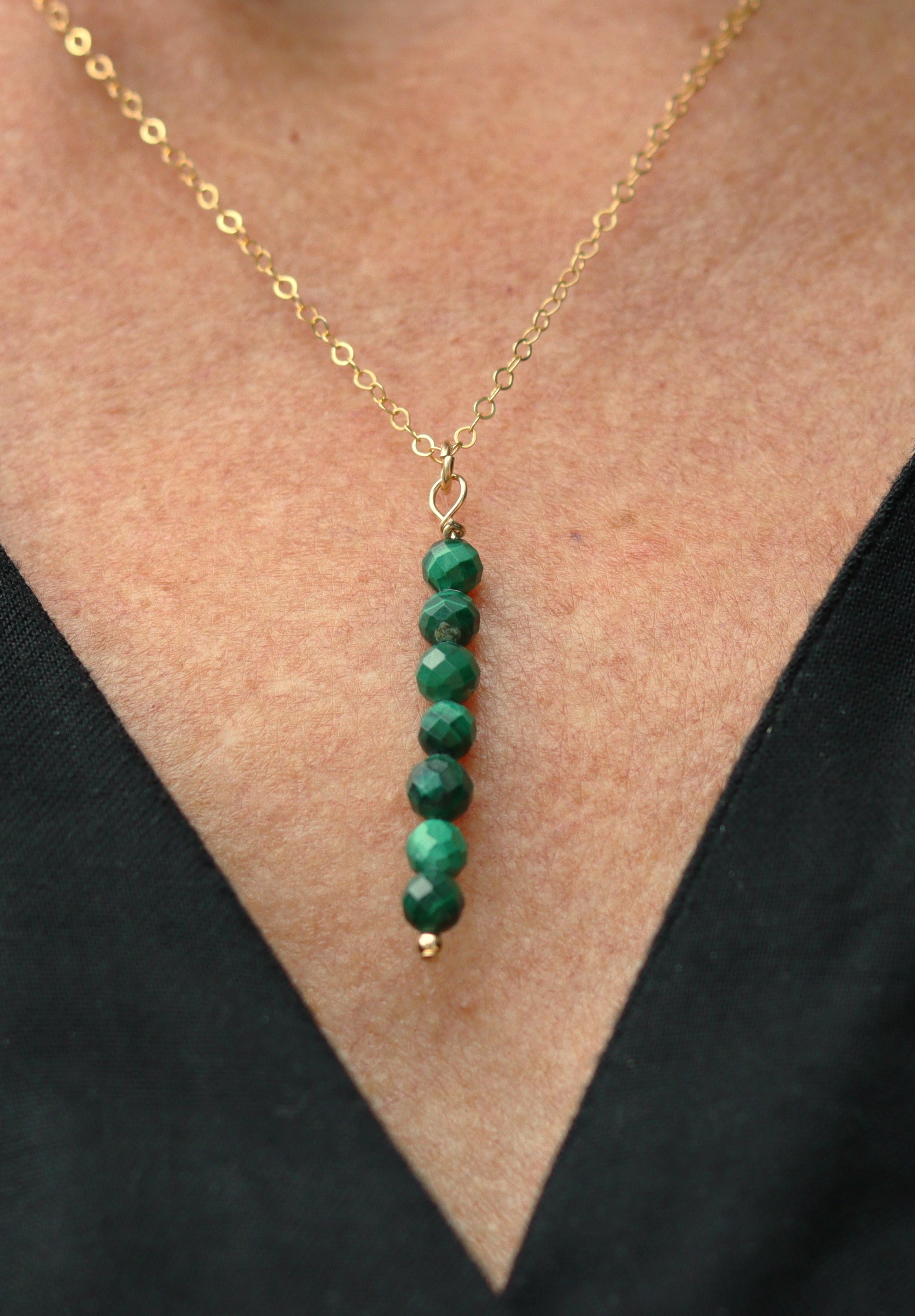 Malachiet tube 14k gold filled gouden of 925 zilveren ketting