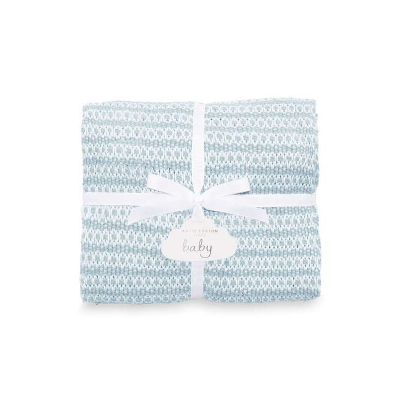 Cotton Knitted Baby Blanket - Blue