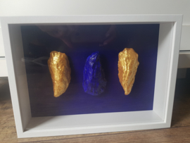 Luxe witte lijst met 3 oesters in goud en blauw   NIEUW!!