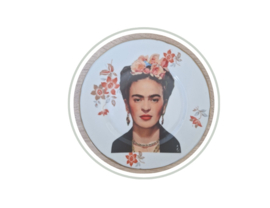 Gedecoreerd vintage bordje oranje bloemen Frieda Kahlo   NIEUW!!!