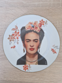 Gedecoreerd vintage bordje oranje bloemen Frieda Kahlo   NIEUW!!!