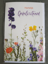 Felicitatiekaart Hartelijk gefeliciteerd bloemen