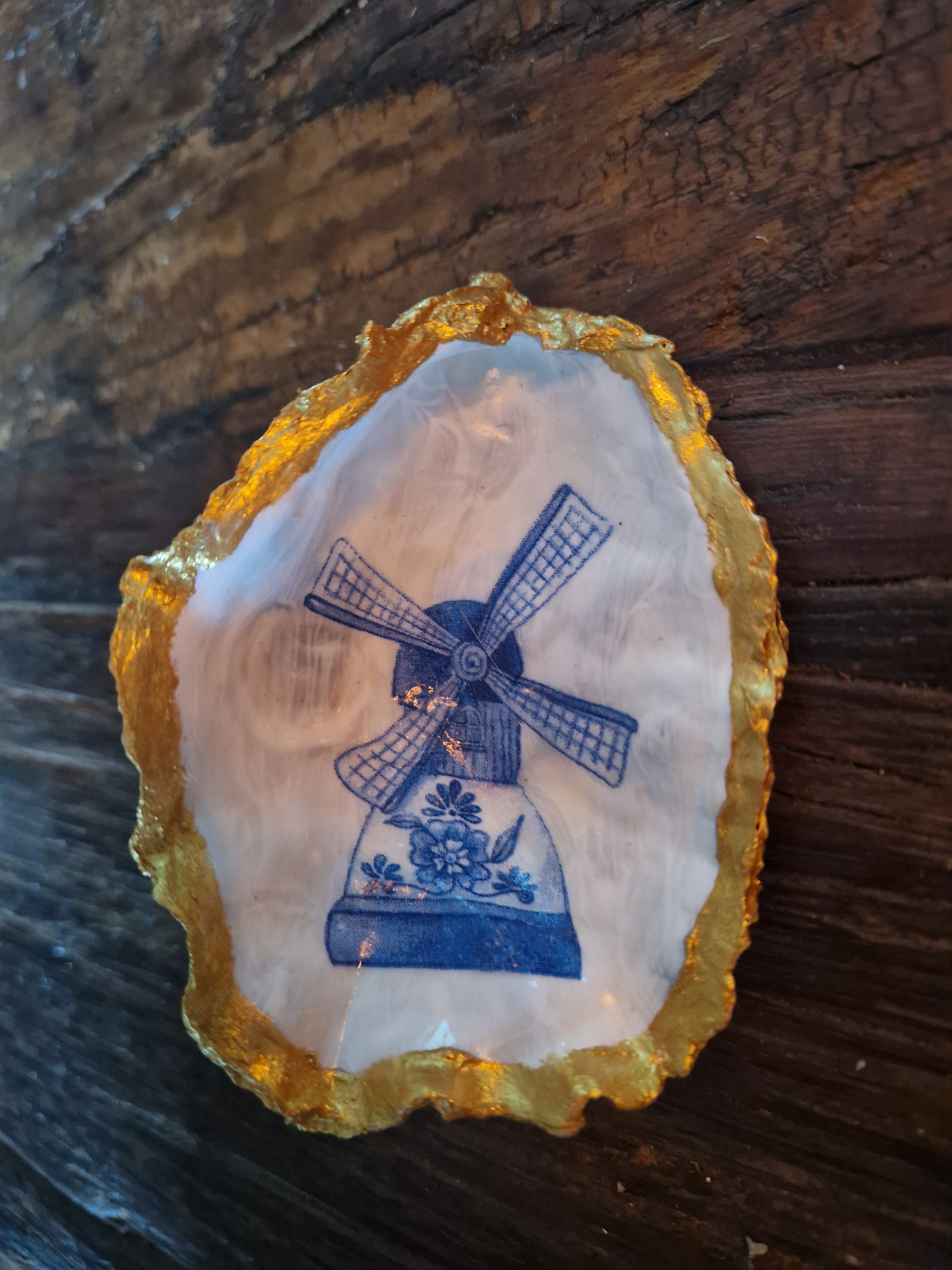 Grote losse oester Molen Delfts Blauw goudrand