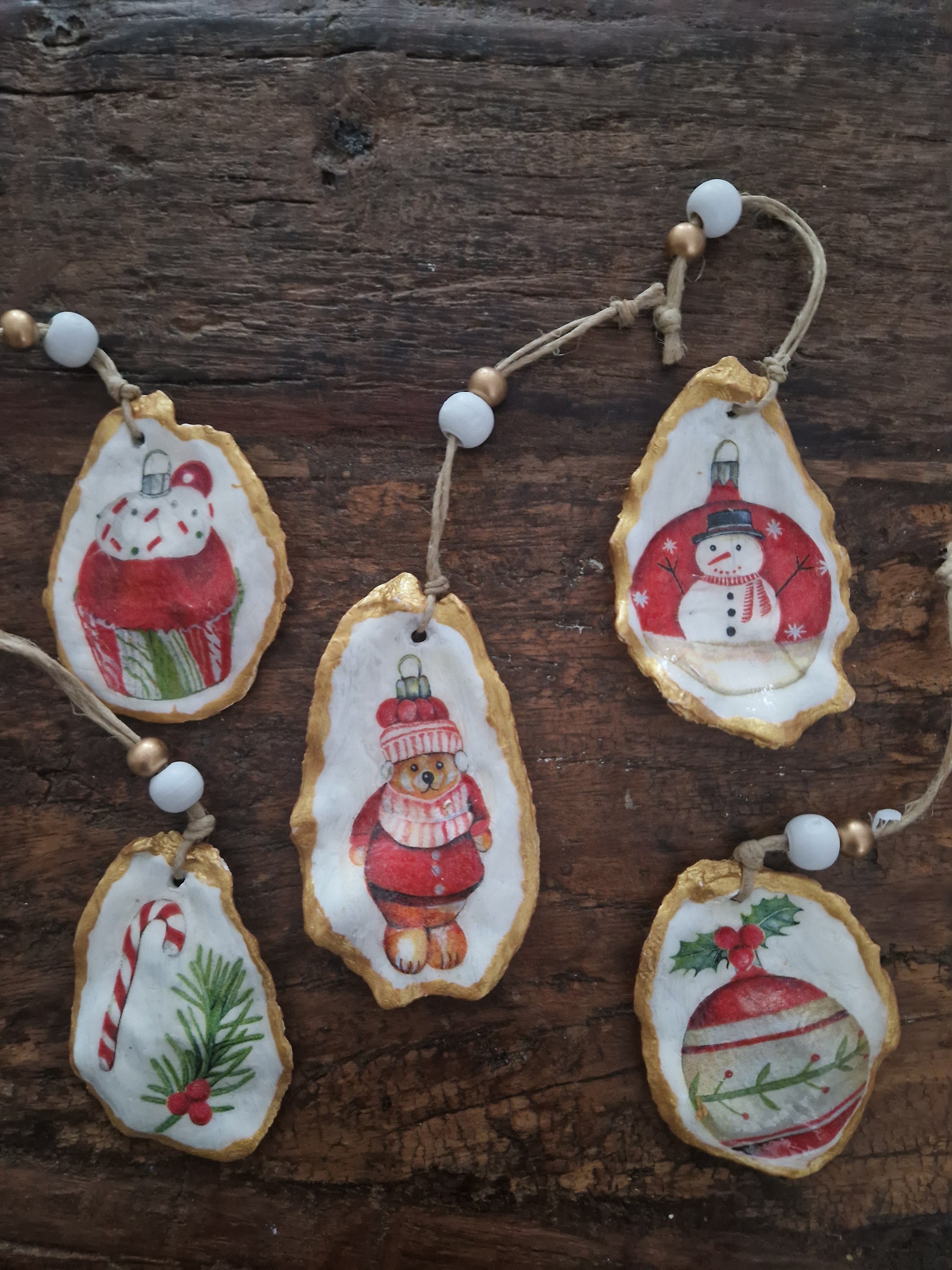 Set hangers van oesterdeksels Kerst (5 stuks) - UITVERKOOPAANBIEDING!