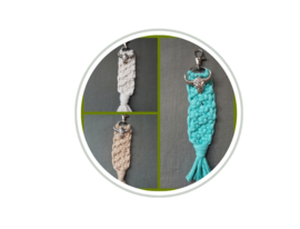 Tassen- of sleutelhanger macrame zilveren bull diverse kleuren