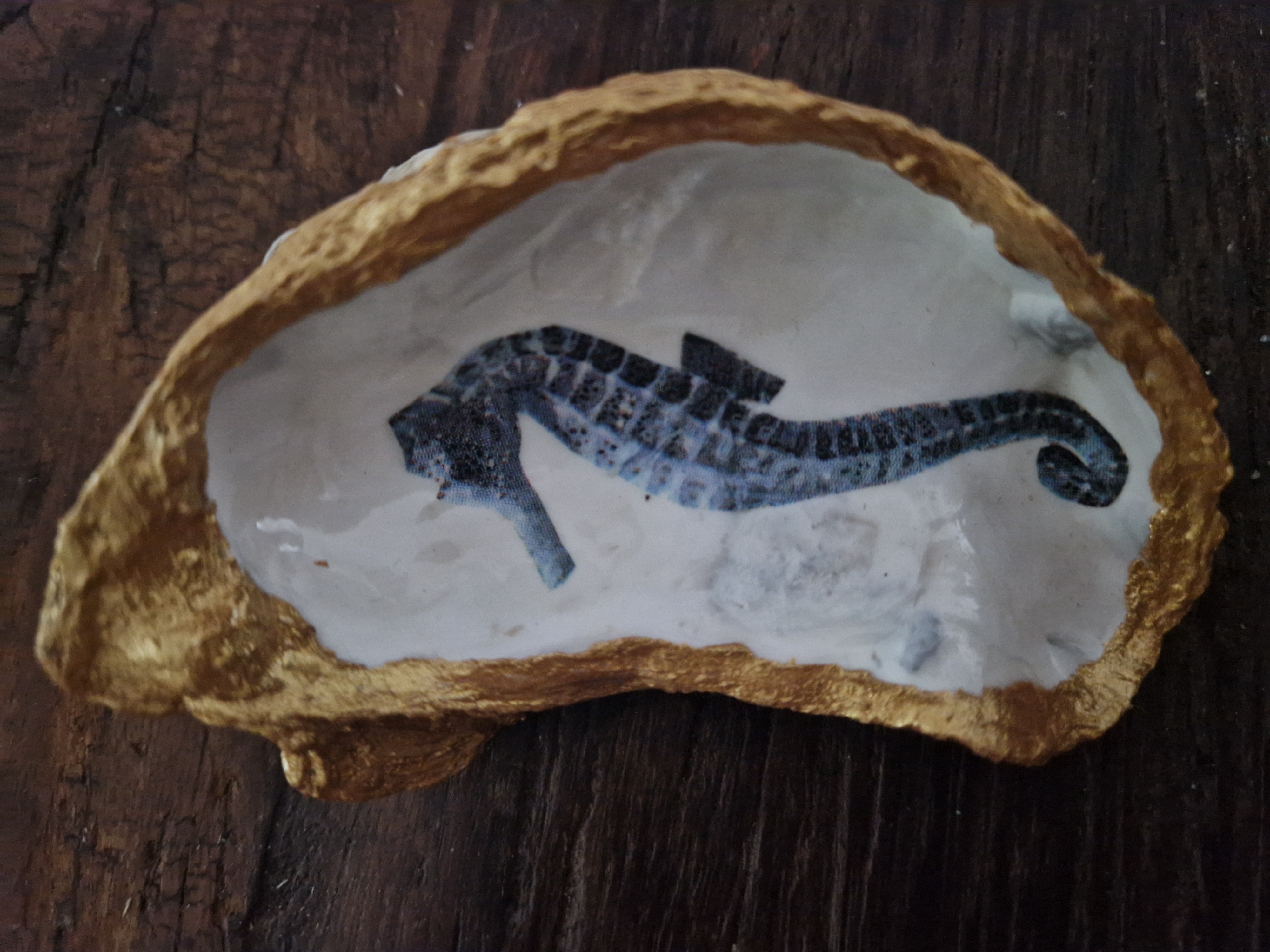 Losse oester zeepaardje blauw goudrand