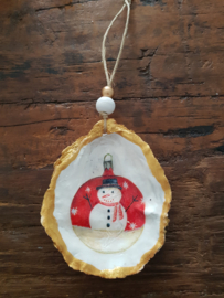 Losse oesterhanger sneeuwpopbal goudrand - UITVERKOOPAANBIEDING!