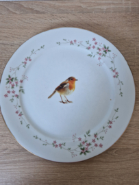 Gedecoreerd vintage bord roodborstje  NIEUW!!!
