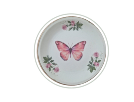 Gedecoreerd vintage bordje roze vlinder  NIEUW!!