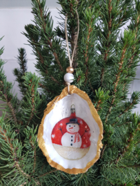 Losse oesterhanger sneeuwpopbal goudrand - UITVERKOOPAANBIEDING!