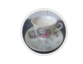 Theekopje bloemen met kaars   NIEUW!!!