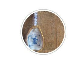 Tassen/sleutelhanger oesterdeksel Delfts blauw molen goudrand   NIEUW !!