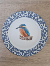 Gedecoreerd vintage bordje blauw ijsvogel   NIEUW!!!
