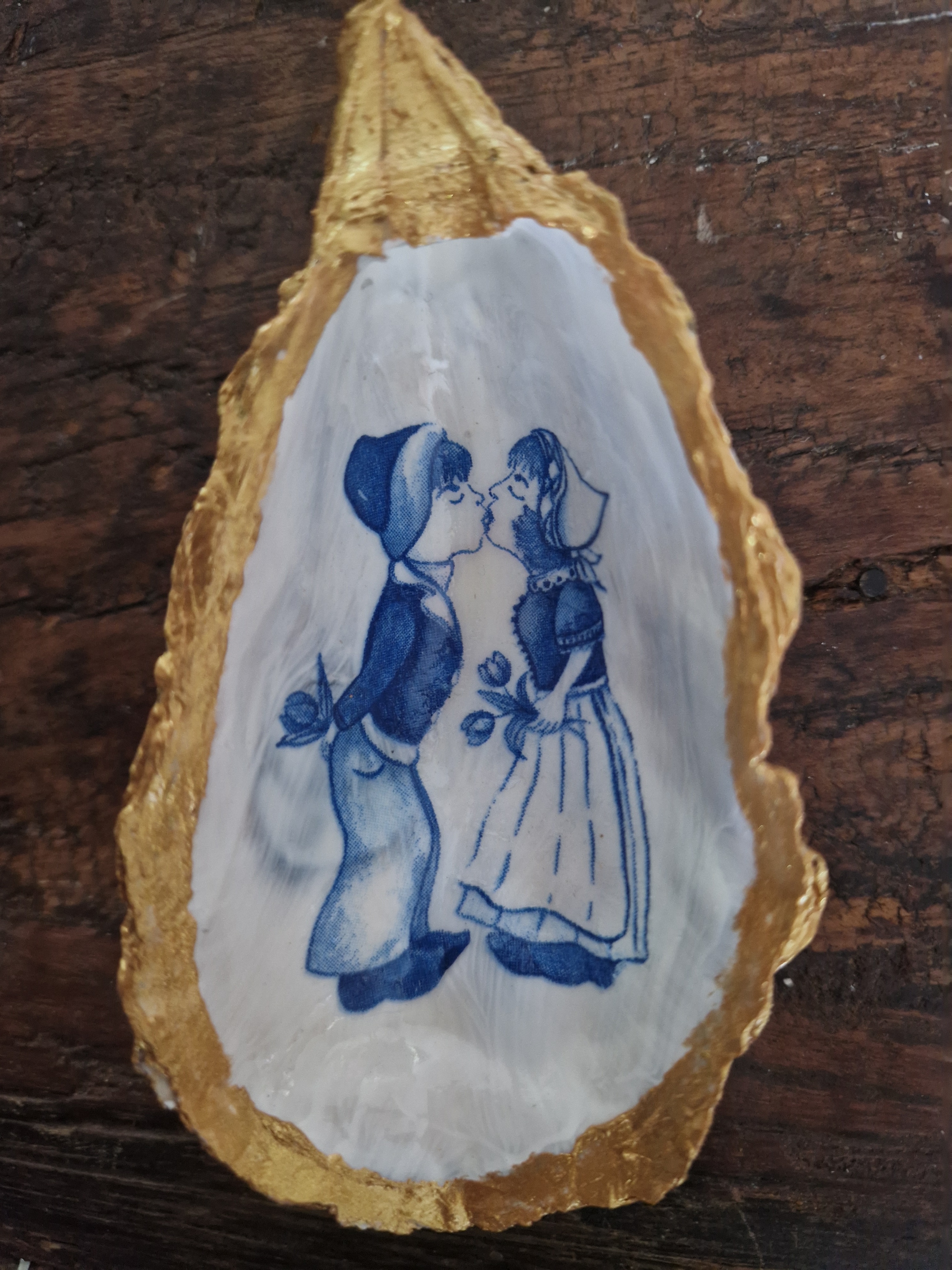 Grote losse oester Hollands paartje Delfts Blauw goudrand