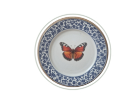 Gedecoreerd vintage bordje blauwe rand vlinder  NIEUW!!!