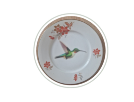 Gedecoreerd vintage bordje oranje bloemen groene kolibrie   NIEUW!!