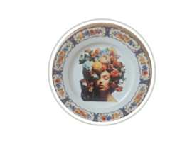 Gedecoreerd vintage bord vrouw met bloemen 2  NIEUW!!!