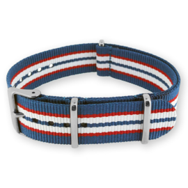 Blue Red White NATO G10 Military Nylon Strap 18 mm - Polished