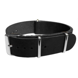 Black NATO Vintage Leather Strap 18 mm - Polished