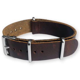 Brown NATO Pull-Up Leather Strap 22 mm - Polished