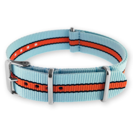 Gulf Le Mans Sky Blue Orange NATO G10 Military Nylon Strap 22 mm - Polished