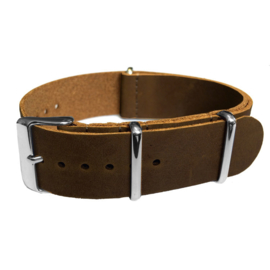 Dark Brown NATO Vintage Leather Strap 22 mm - Polished