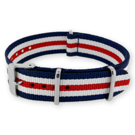 Blue White Red NATO G10 Military Nylon Strap 22 mm - Polished