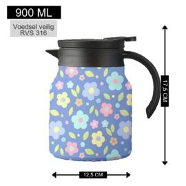 Theepot met theezeef licht blauwe met bloemen