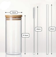 Glazen beker met rietje en bamboe deksel (600ml)