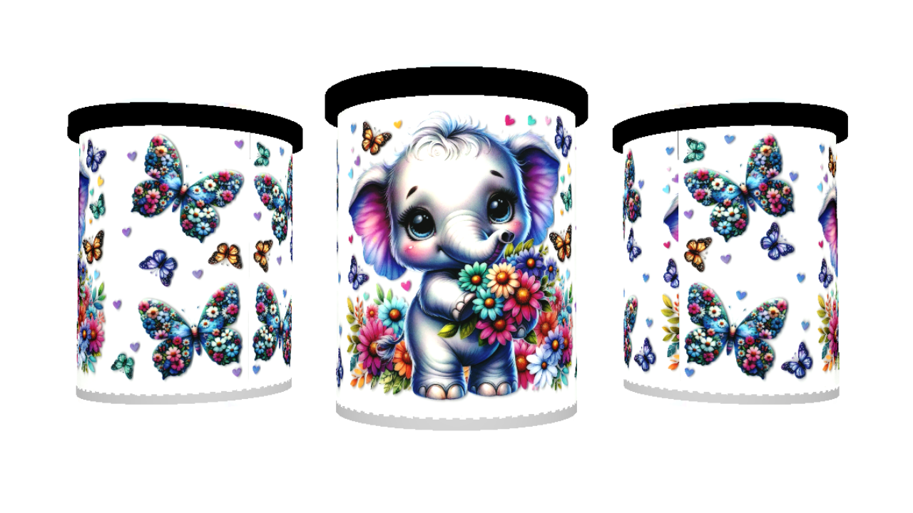 UV DTF cup sticker vlinders-olifant
